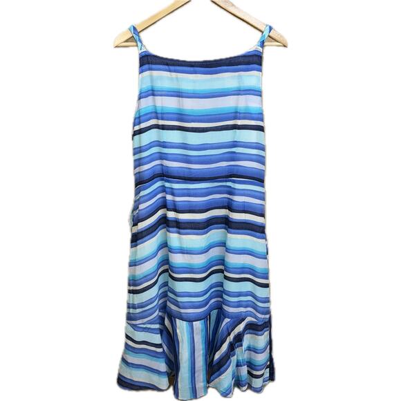Tommy Hilfiger Gorgeous Blue Striped Wrap Shift Nautical Sundress Women Large - Picture 2 of 11